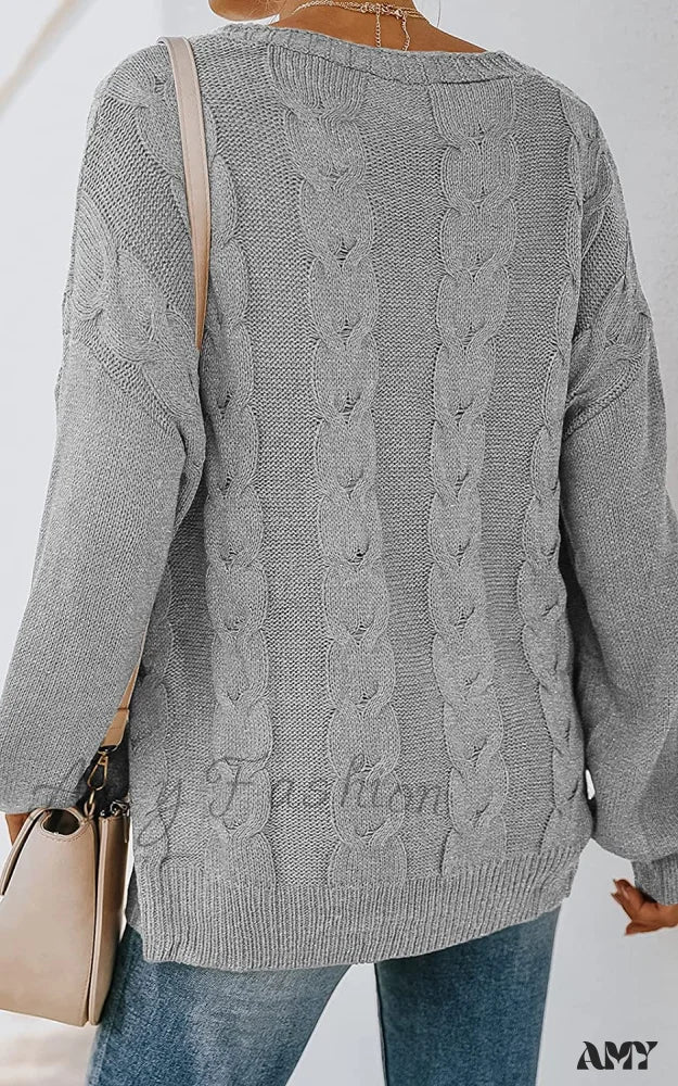 Amy Fashion - Women’s Casual Long Sleeve Deep V Neck Wrap Pullover Sweater