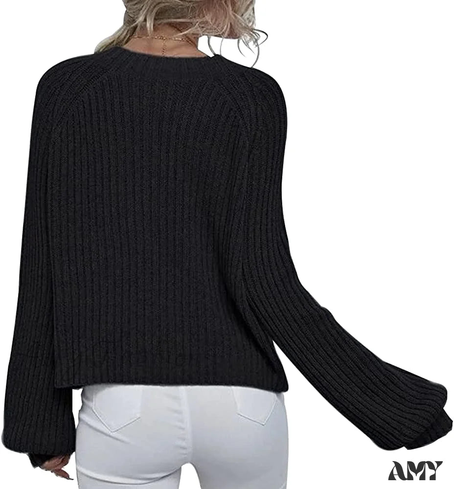 Amy Fashion - Womens Crew Neck Pullover Oversized Sweater