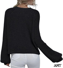 Amy Fashion - Womens Crew Neck Pullover Oversized Sweater