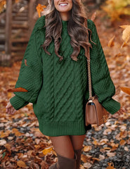 Amy Fashion - Women’s Crewneck Long Sleeve Cable Knit Sweater Dress