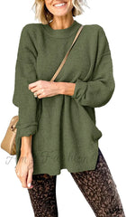 Amy Fashion - Womens Fall Sweater Crew Neck Long Sleeve Pullover Sweaters Army Green / X-Large