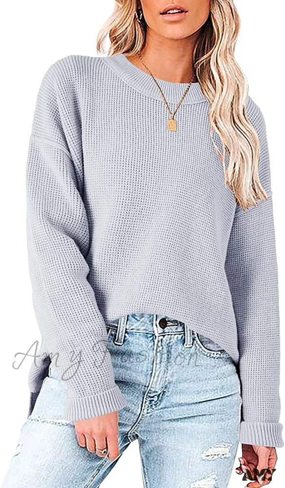Amy Fashion - Womens Fall Sweater Crew Neck Long Sleeve Pullover Sweaters Picture Color / Large