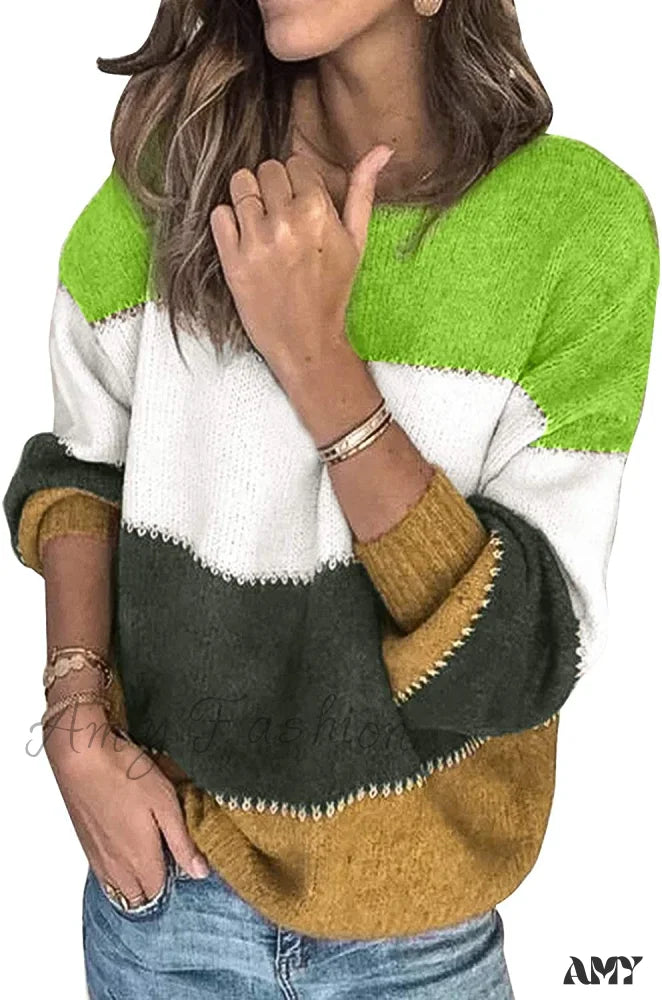 Amy Fashion - Womens Long Sleeve Crewneck Pullover Knit Jumper Tops F Green / Xx-Large