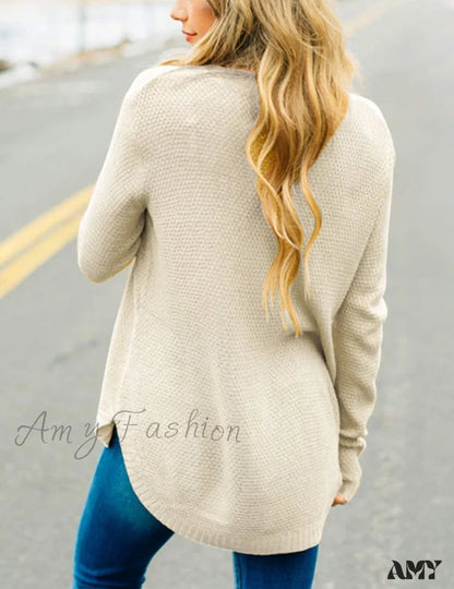 Amy Fashion - Women’s Long Sleeve Oversized Crew Neck Knit Pullover