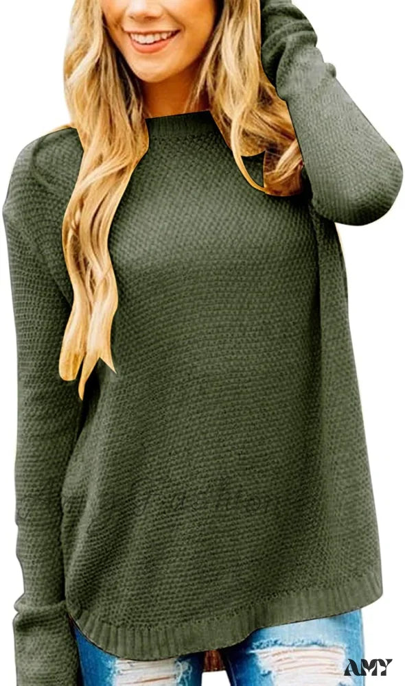 Amy Fashion - Women’s Long Sleeve Oversized Crew Neck Knit Pullover Green / Xx-Large