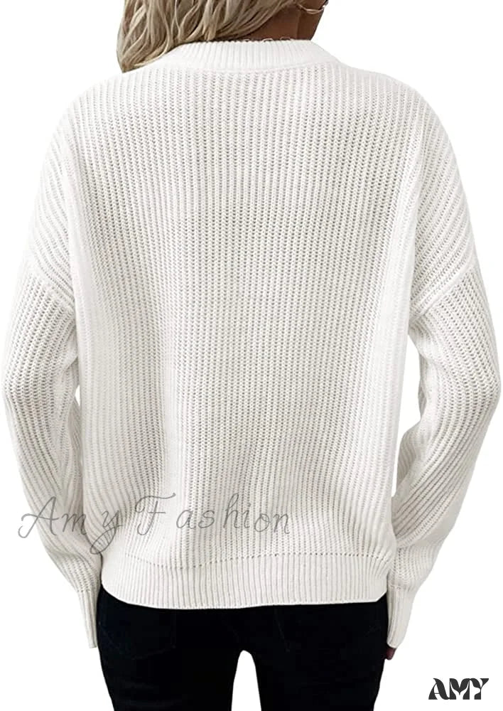 Amy Fashion - Women’s Loose Button V Neck Long Sleeve Sweater