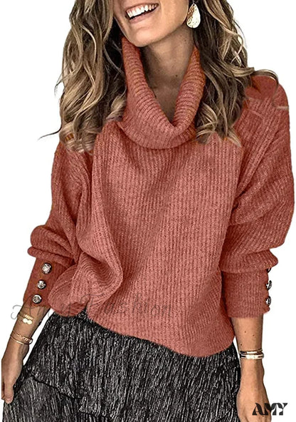 Amy Fashion - Women’s Oversized Turtleneck Chunky Pullover Sweaters