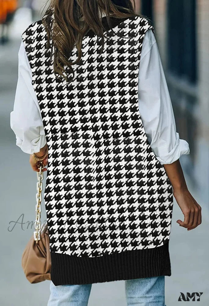 Amy Fashion - Women’s Oversized V Neck Knit Sweater Vest Tunic Sleeveless Pullover Top