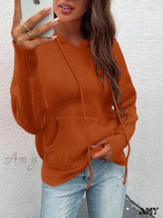Amy Fashion - Women’s Rib-Knit Hooded Sweaters Cozy Drawstring Pullover