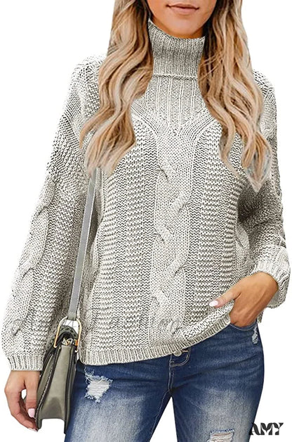 Amy Fashion - Womens Turtleneck Loose Oversized Chunky Knitted Sweater Beige / Xx-Large