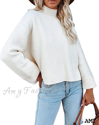 Amy Fashion - Women’s Turtleneck Oversized Long Sleeve Casual Warm Pullover