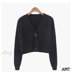 Amy Fashion - Wool Solid Girl Crop Top Cardigan