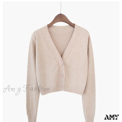 Amy Fashion - Wool Solid Girl Crop Top Cardigan