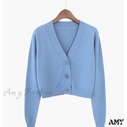 Amy Fashion - Wool Solid Girl Crop Top Cardigan