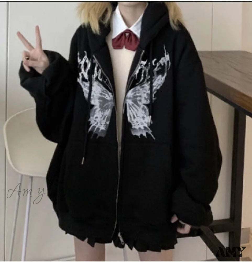 Amy Fashion - Y2K Butterfly Print Hoodies