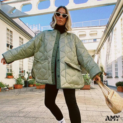 Amy Fashion - Y2K Green Print Baseball Jacket 2 / S