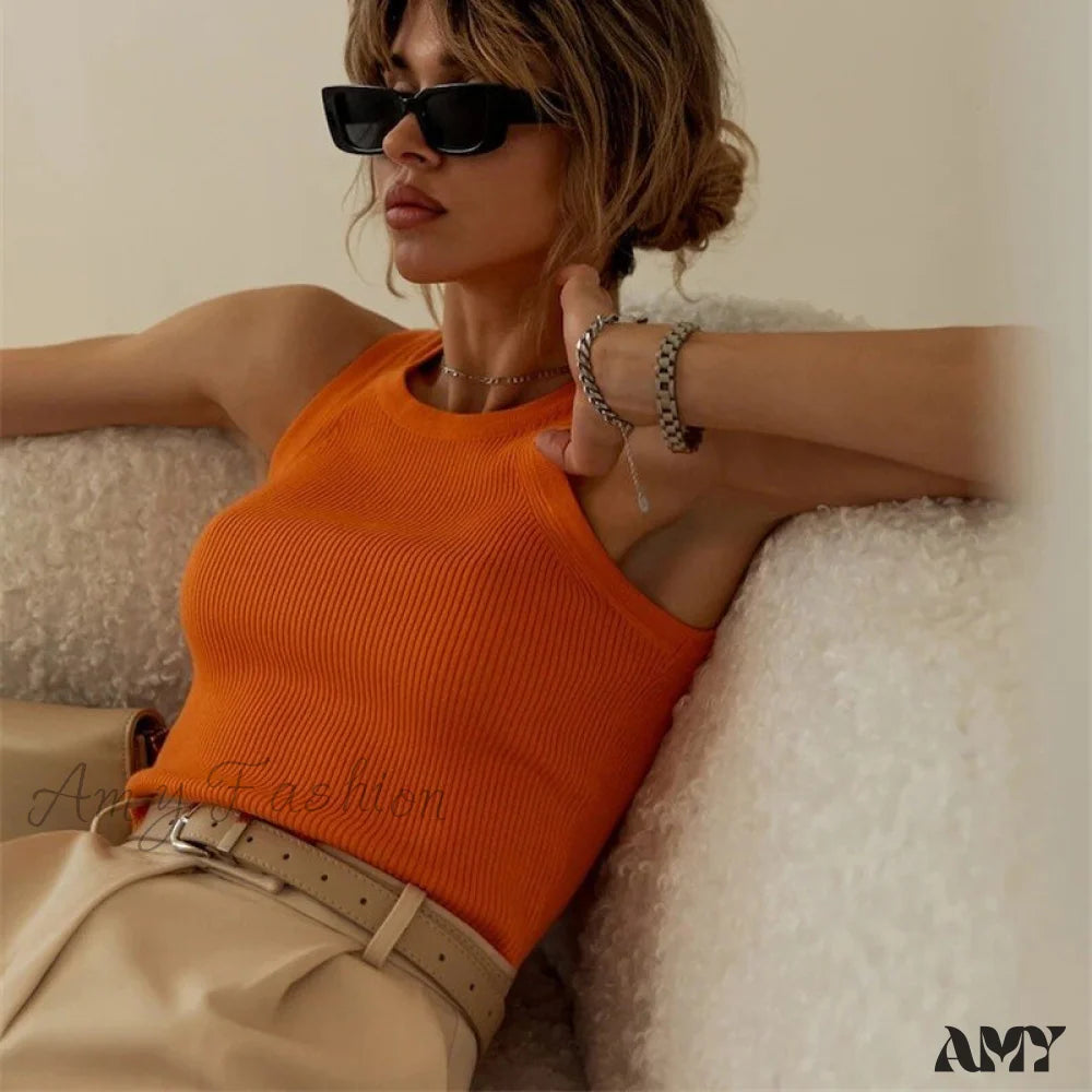 Amy Fashion - Y2K Sleeveless Knitted Crop Tops