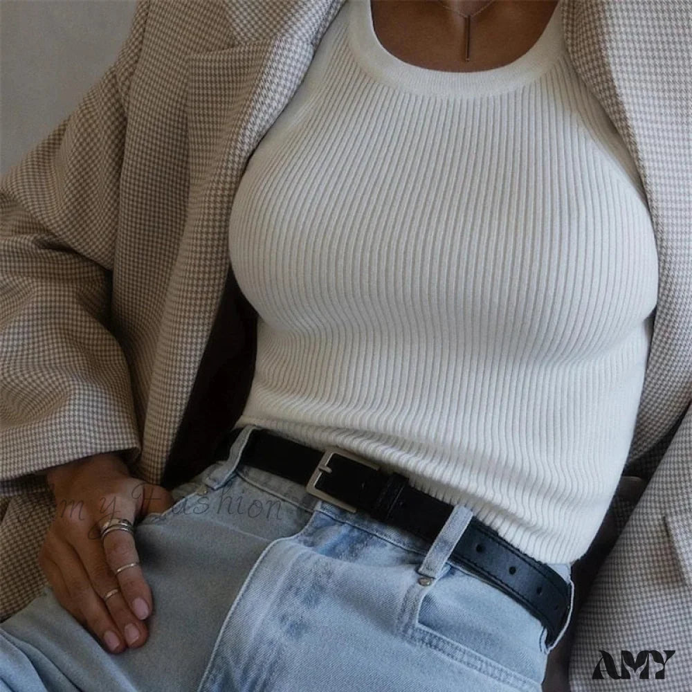Amy Fashion - Y2K Sleeveless Knitted Crop Tops