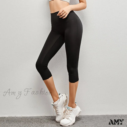 Amy Fashion - Yoga Pants Elastic High Waist Sport Leggings Jx-Qk733 Black / S