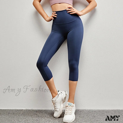 Amy Fashion - Yoga Pants Elastic High Waist Sport Leggings Jx-Qk733 Blue / S