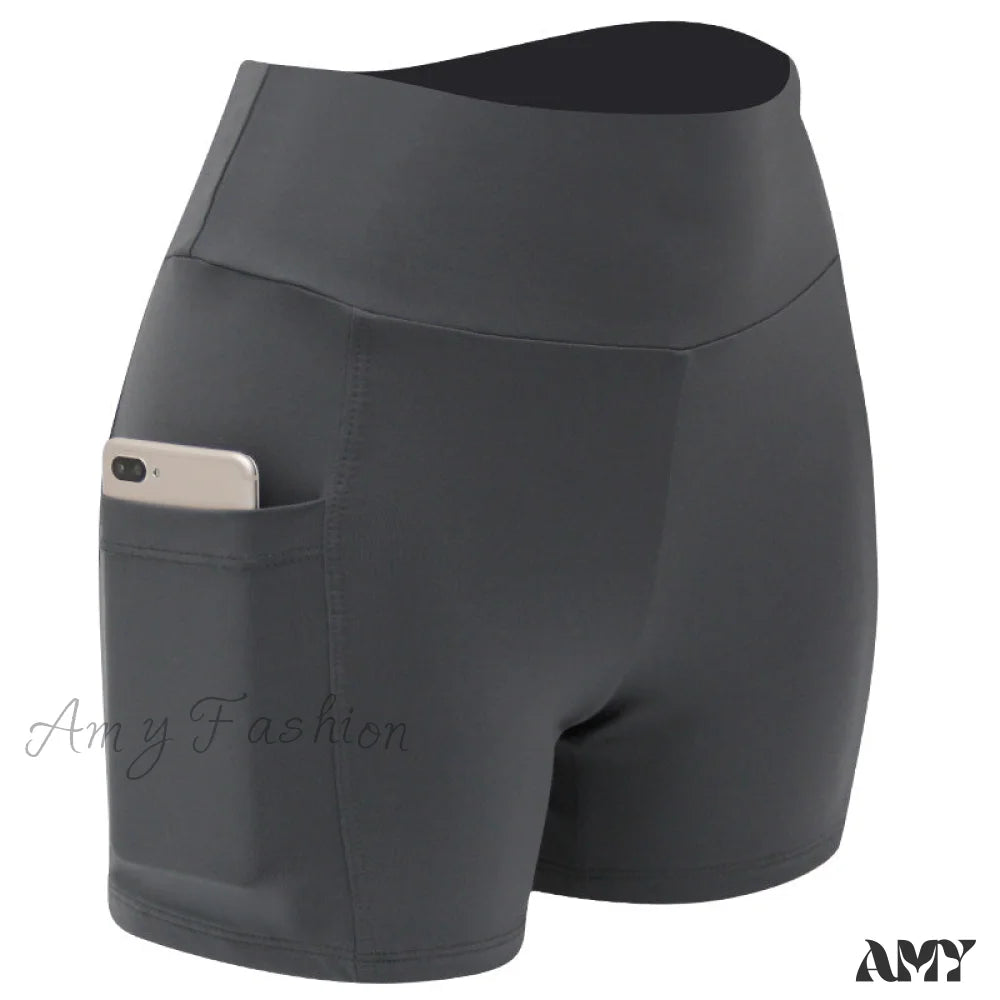 Amy Fashion - Yoga Pants Gym Sports Running Shorts 2-Dark Grey / S