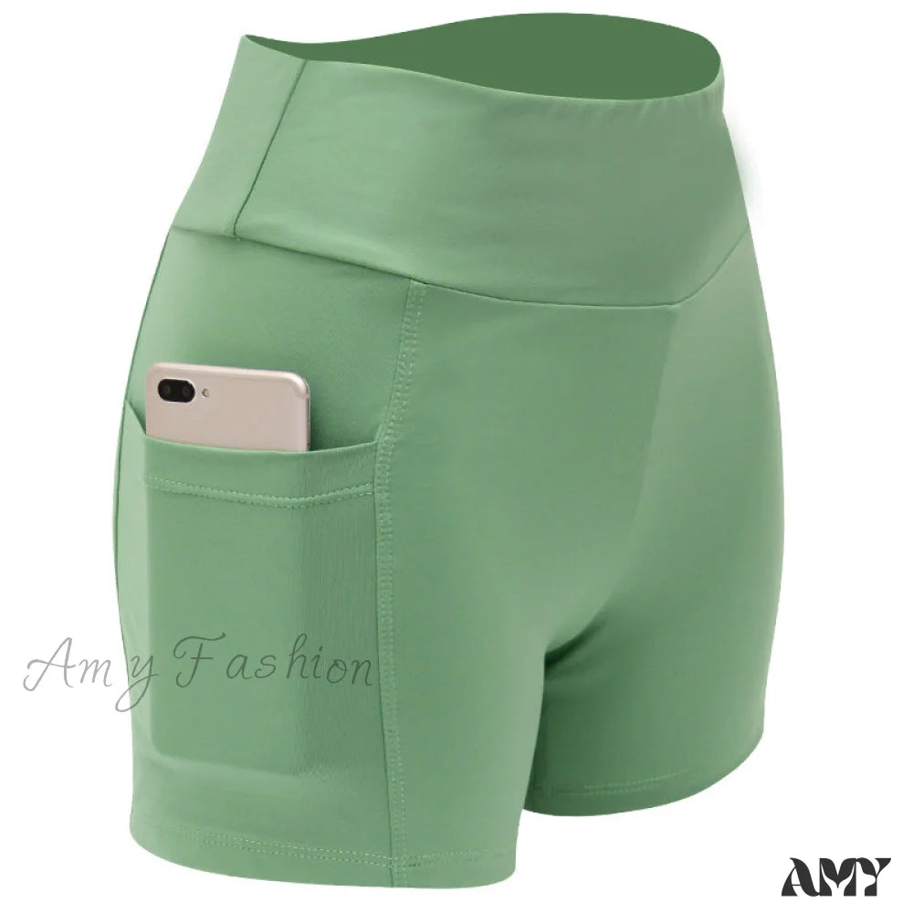 Amy Fashion - Yoga Pants Gym Sports Running Shorts 2-Green / S