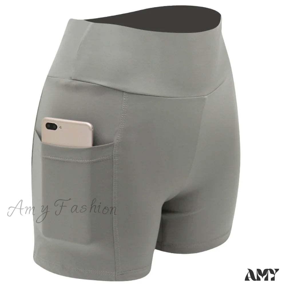 Amy Fashion - Yoga Pants Gym Sports Running Shorts 2-Light Grey / S