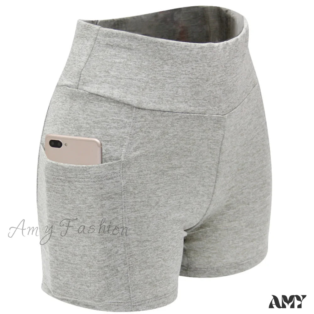 Amy Fashion - Yoga Pants Gym Sports Running Shorts 2-Light Hemp Grey / S