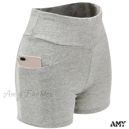 Amy Fashion - Yoga Pants Gym Sports Running Shorts 2-Light Hemp Grey / S