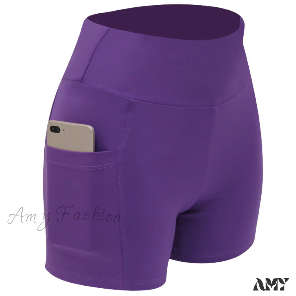 Amy Fashion - Yoga Pants Gym Sports Running Shorts 2-Purple / S