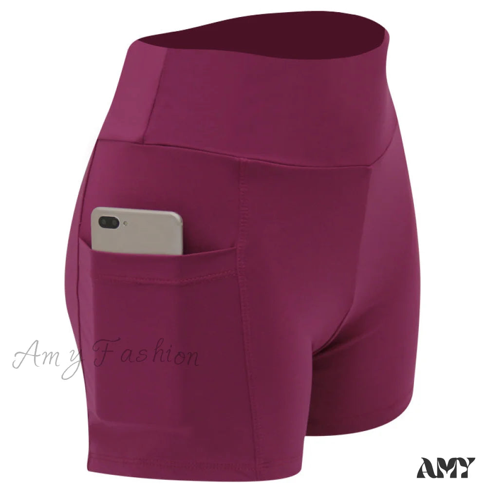 Amy Fashion - Yoga Pants Gym Sports Running Shorts 2-Wine Red / S