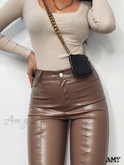 Amy Fashion - Zipper Skinny Faux Leather Pants
