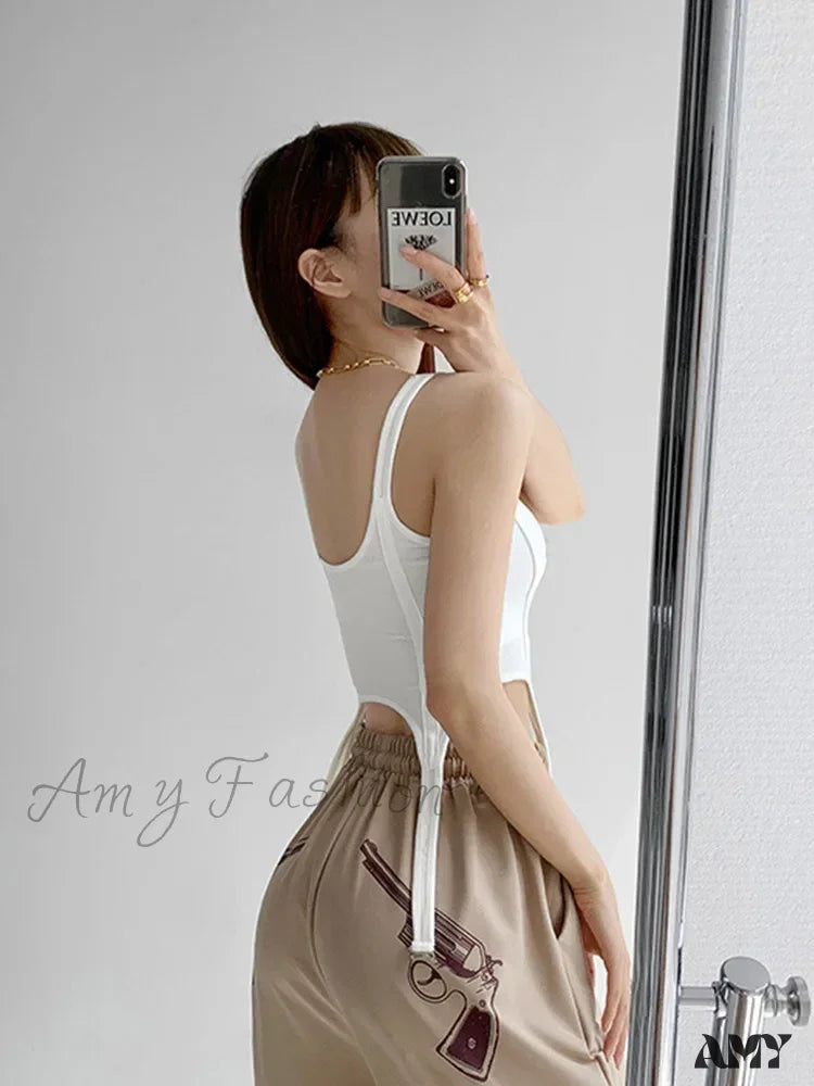 Amy - Safari Style Sleeveless Irregular Sort Tops Crop Top