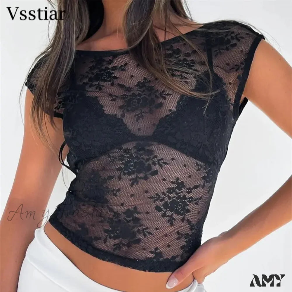 Amy - Sexy See Through Mesh Backless Bodycon Summer Party Crop Top