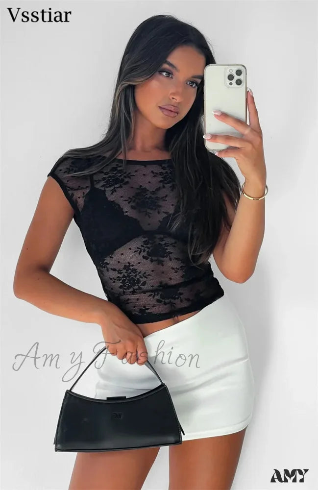 Amy - Sexy See Through Mesh Backless Bodycon Summer Party Crop Top