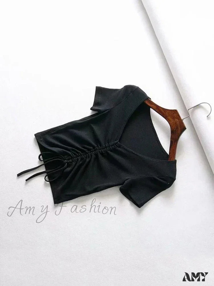 Amy - Sexy V Neck Drawstring Tie Up Front Camis Crop Top