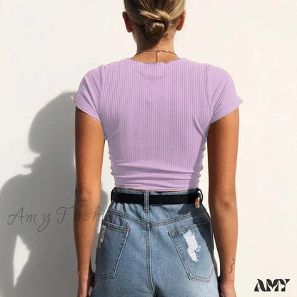 Amy - Sexy V Neck Drawstring Tie Up Front Camis Crop Top