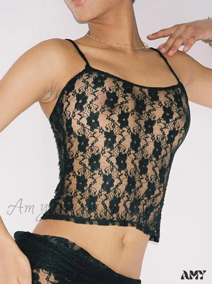 Amy - Sleeveless Sexy Lace Hollow Out Party Cami Crop Top