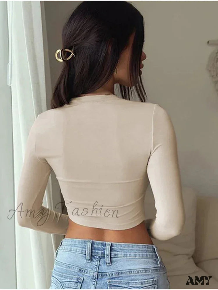 Amy - Stretch Casual Solid All-Match Female Autumn Crop Top