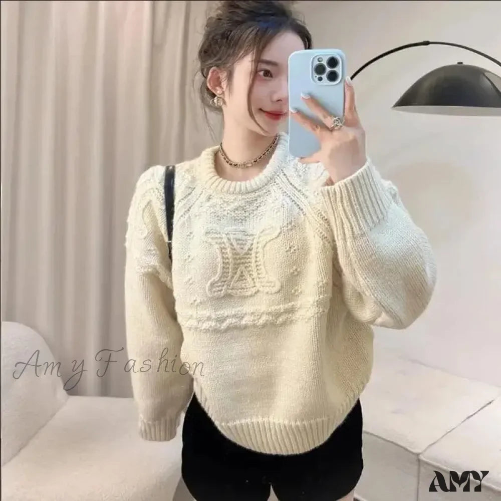 Autumn Winter 3D Knitted High-End Loose-Fit Pullover Sensibility Sweater