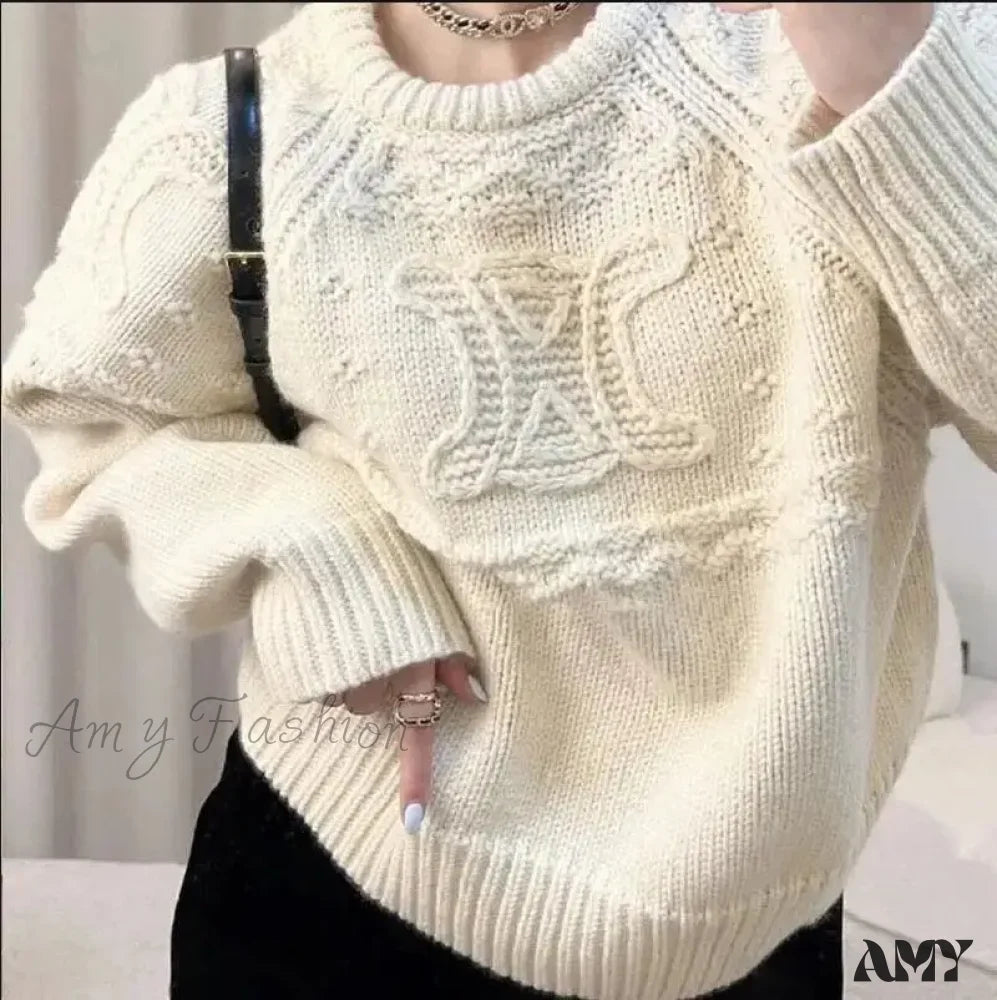 Autumn Winter 3D Knitted High-End Loose-Fit Pullover Sensibility Sweater