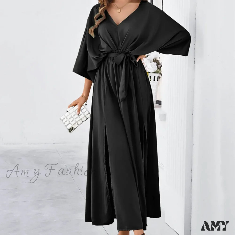 Autumn Winter Elegant Velvet Maxi Long Sleeve Pleated High Waist Female Casual Slim Fit Dress Black