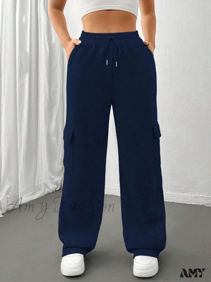 Autumn Winter Fashionable Side Pocket Versatile Sports Pants Blue / S