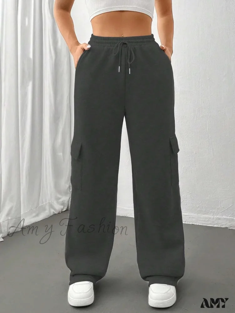 Autumn Winter Fashionable Side Pocket Versatile Sports Pants Dark Grey / S