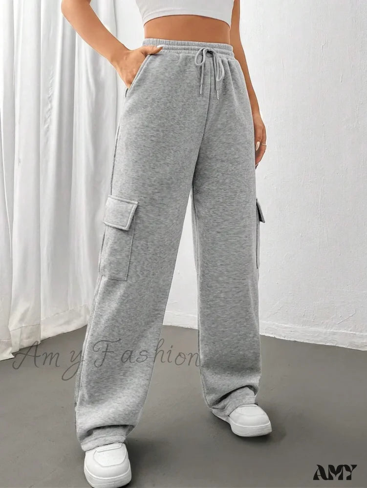 Autumn Winter Fashionable Side Pocket Versatile Sports Pants Light Grey / S