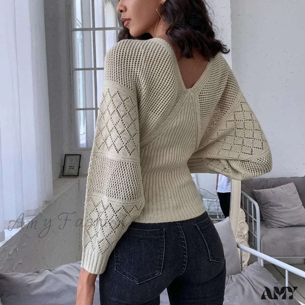 Autumn Winter Sexy Women’s Cutout Knitted Slim Fit Cropped Long Sleeve Fashion Trendy Comfortable