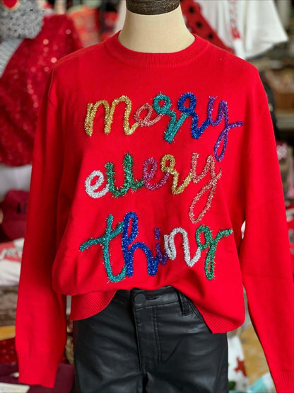 Autumn Winter Thanksgiving Christmas Ribbon Embroidery Loose Knit Sweater