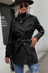 Double Breasted Tie Front Casual Fashion Coat