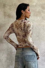 Abstract Print Scoop Neck Long Sleeve Tee