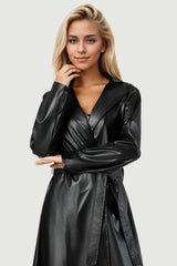 Wrinkle-Resistant Long Bathrobe-Style Chic Leather Coat
